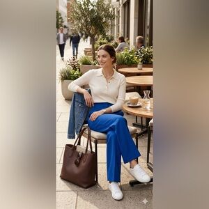 ZARA Cobalt Blue High Waisted Wide Leg Trouser Pant Size S